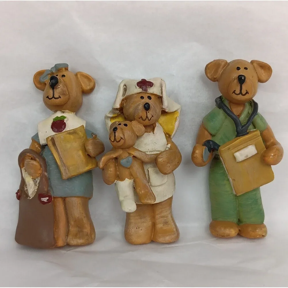 Hand Made Collectible Resin Teddy Bear Dimensional  Brooch Lot Of 3 Vintage 80s